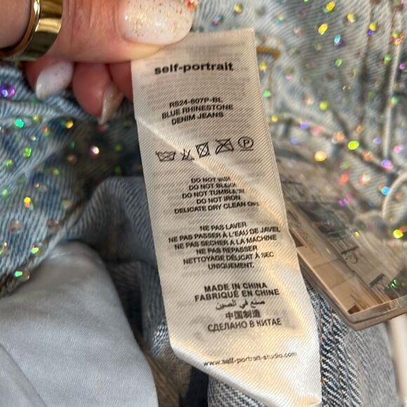 NWT Self-Portrait Blue Rhinestone Embellished High-Waisted Denim Jeans W27 L32 - Picture 13 of 16